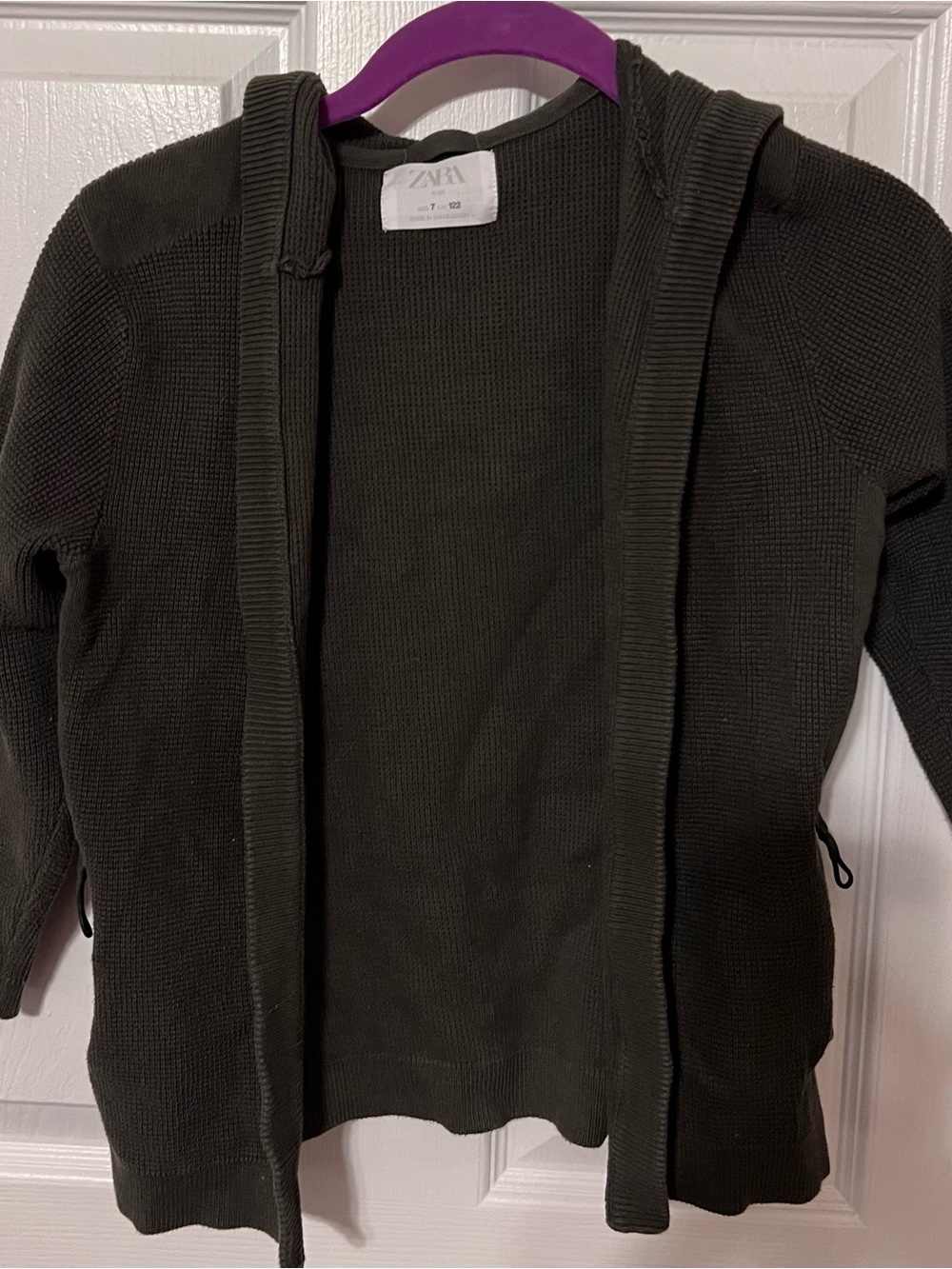 Zara Kids Hooded Knit Cardigan Olive Green Open Front Size 7